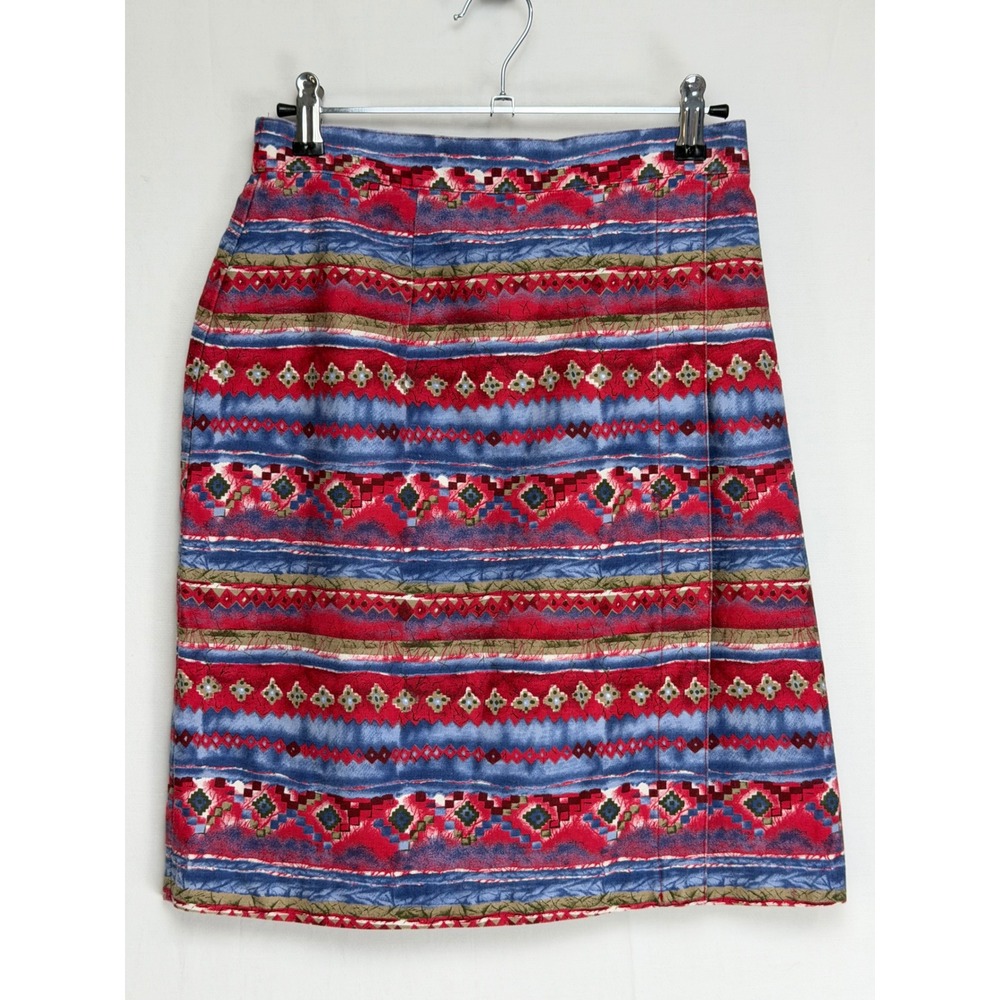 River Ridge Women Skirt 8P Red Blue Southwestern Geometric Wrap Front Pencil